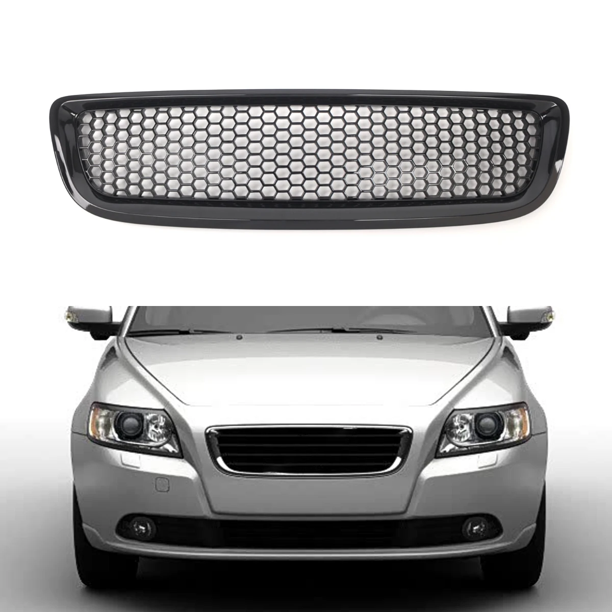Brand New Gloss Black Honeycomb Mesh Car Front Bumper Sport Grille OEM 30744914 30744915 For VOLVO S40 V50 2008 - 2012