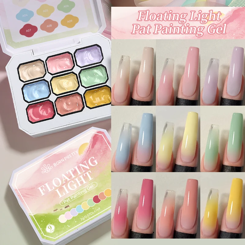 BORN PRETTY 9 Colors Spring Summer Pat painting Gel Nail Polish Drawing Liner French Nails Gradient Gel Dusting Manicure Design