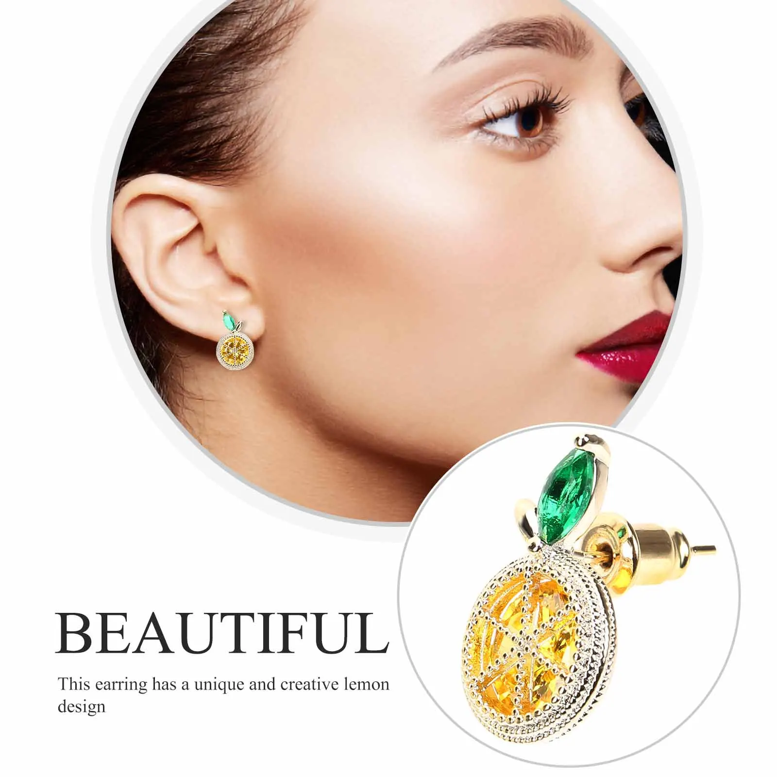 

1Pair Lemon Slice Earrings Unique Personalized Delicate Makeup Match Bohemian Beach Style Sparkly Rhinestone Ear Ornaments