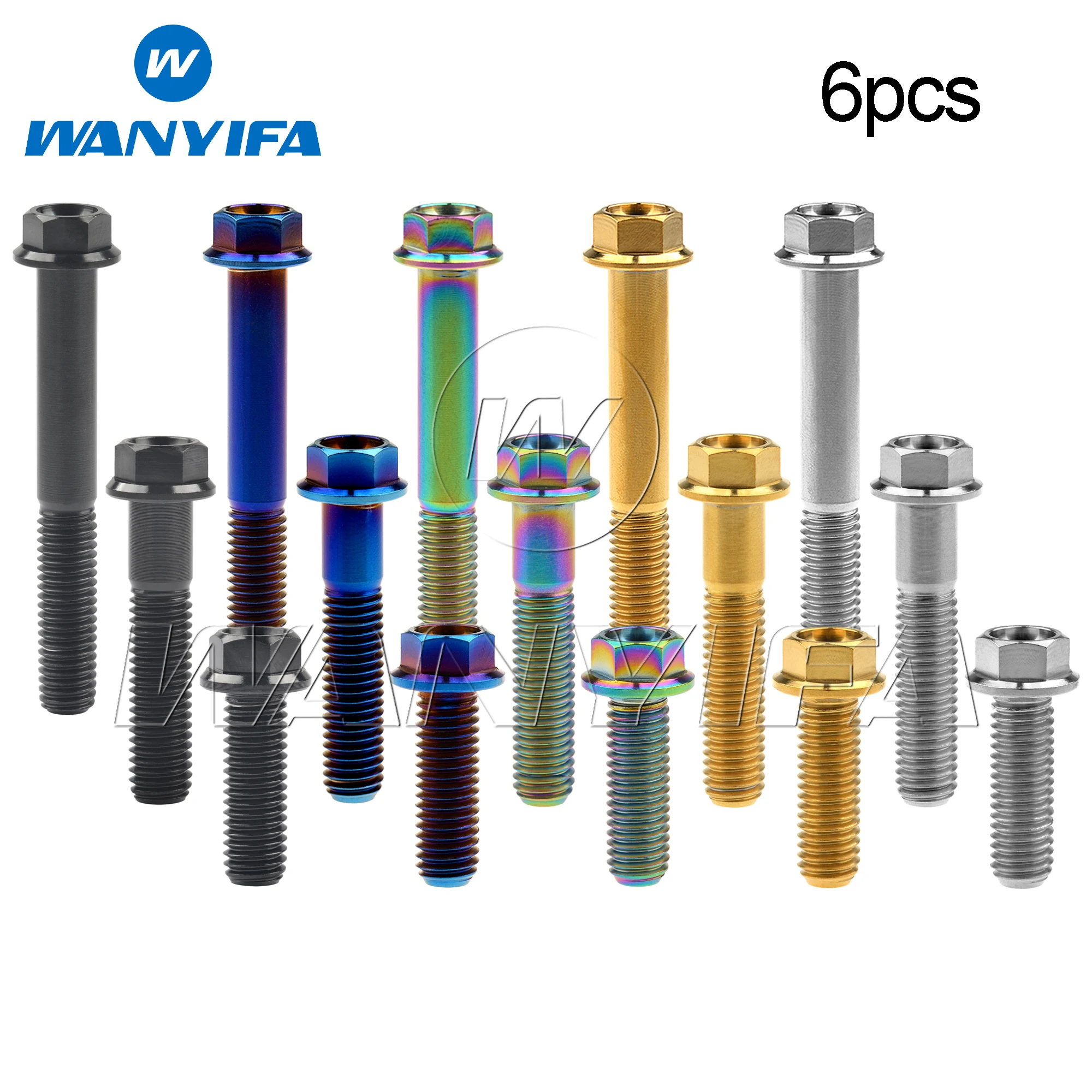 

Wanyifa 6pcs Titanium Bolts M8x15 20 25 30 35 40 45 50 55 60 65mm Flange Hex Head Screws for Motorcycle Car Disc Brake Fasteners