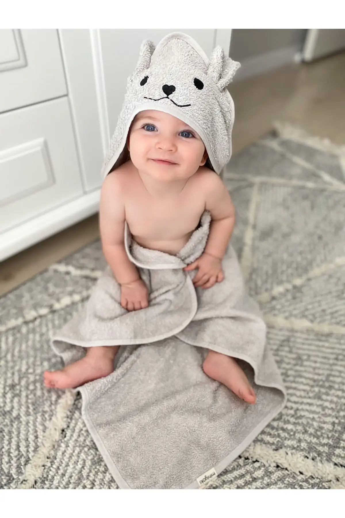 Eared rabbit Gray Baby Bath Towel