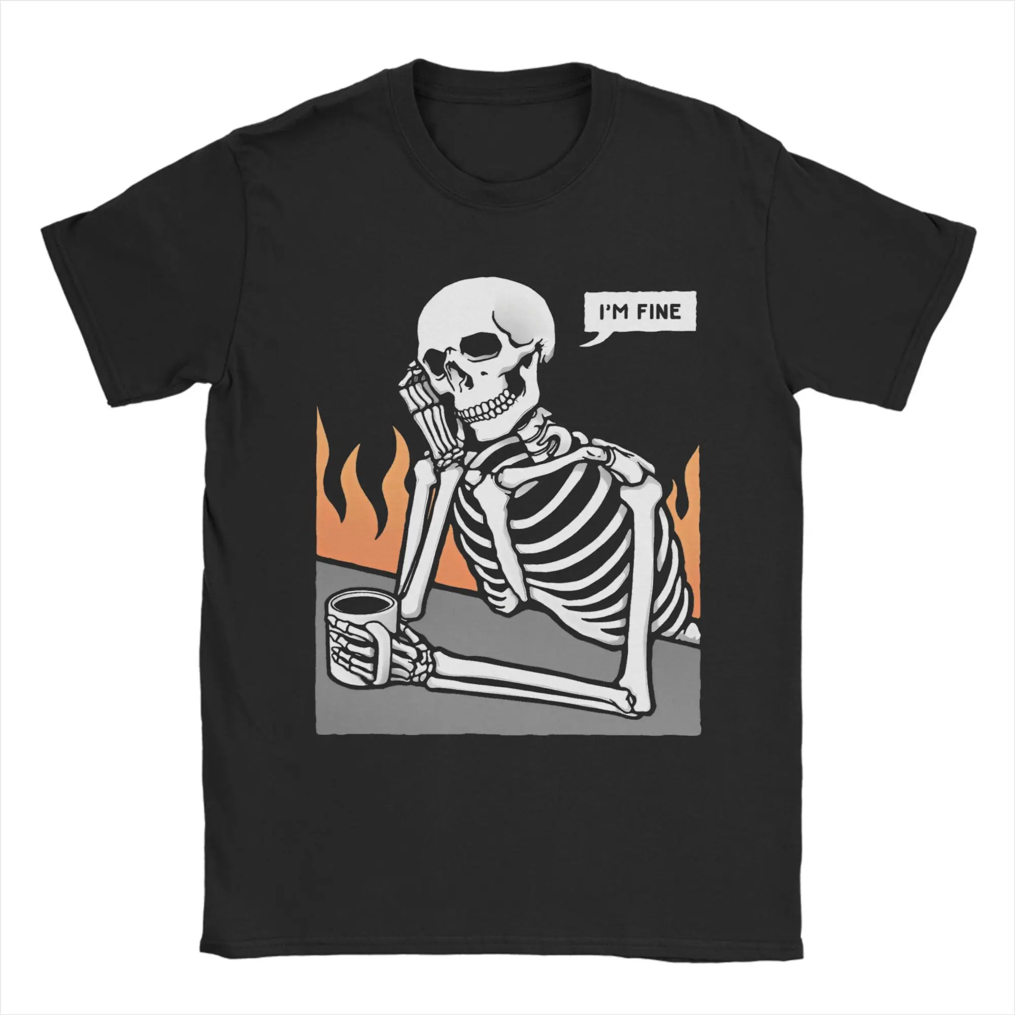 

Men's T-Shirts Funny Skeleton I Am Fine Funny Cotton Tees Short Sleeve T Shirts Round Collar Clothes Gift Idea