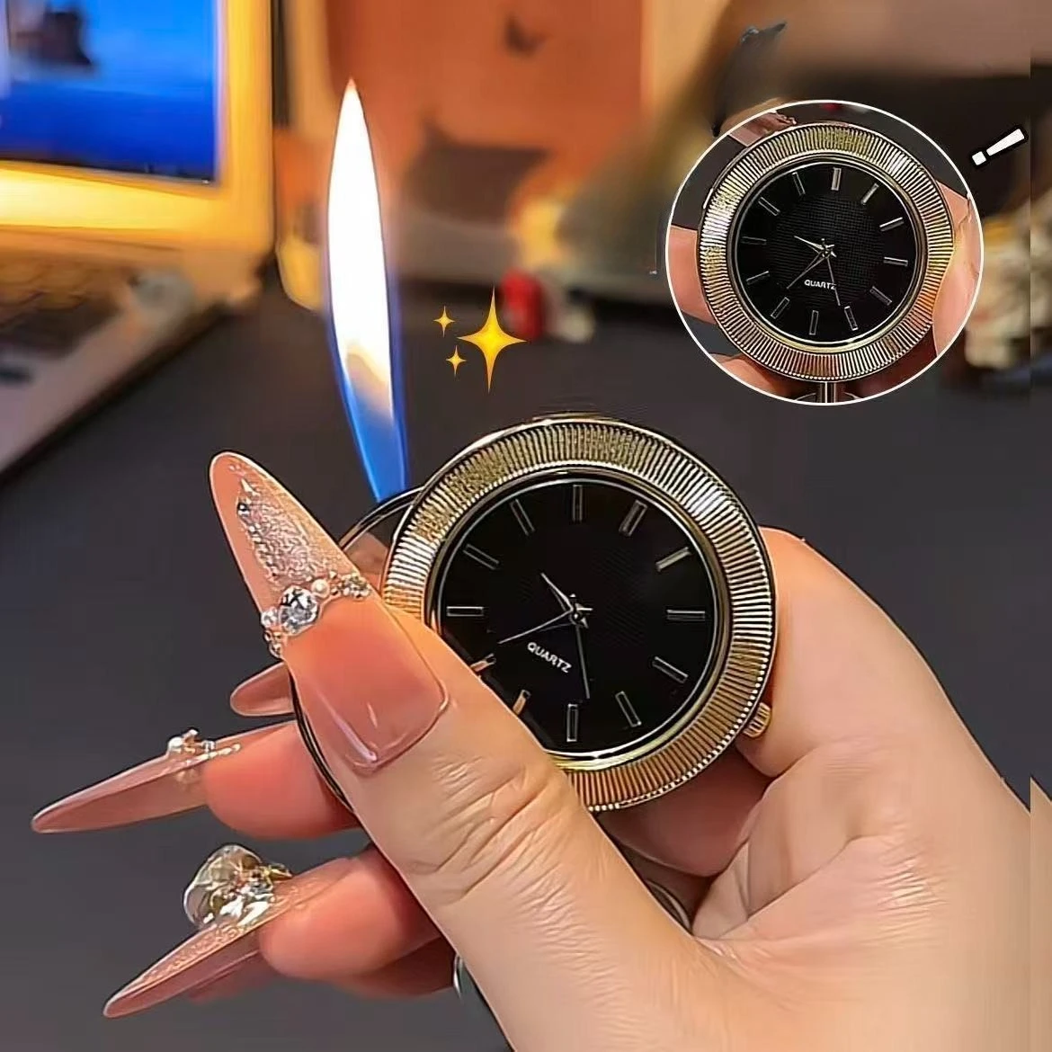 Creative Watch Shaped Slide Open Refillable Lighter, Luxury Unique Gift for Men, Portable Outdoor Butane Cigarette Ignition Tool