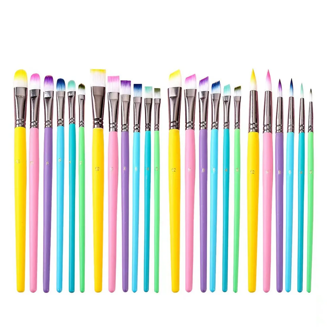 6Pc set nylon wool oil brush watercolor water chalk art painting brush wooden pole