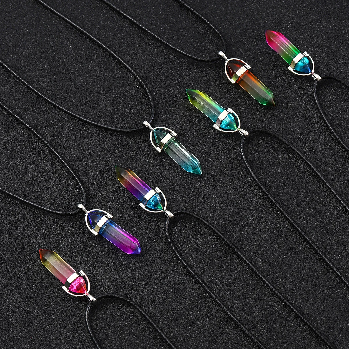 7pcs/set of Fashion Simple Crystal Hexagonal Column Necklaces, Healing Crystals, Women's Necklaces, and Men's Necklace