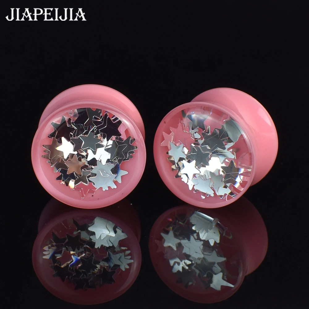 2pcs 8-50mm Pink Ear Gauges Tunnels Double Flared Plug Body Piercing Jewelry for Women Men