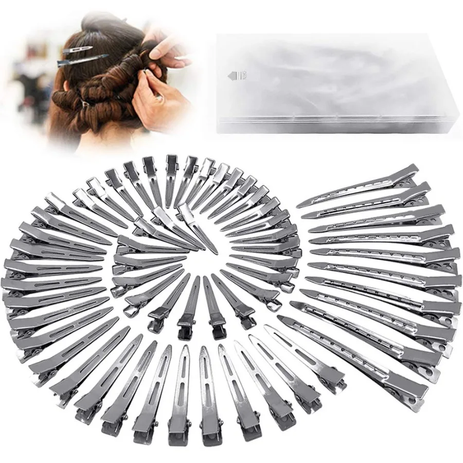 

60Pcs Metal Duck Billed Hair Clips for Women Styling Sectioning Silver Hair Pins for Long Hair Alligator Curl Loc Clips for Thi
