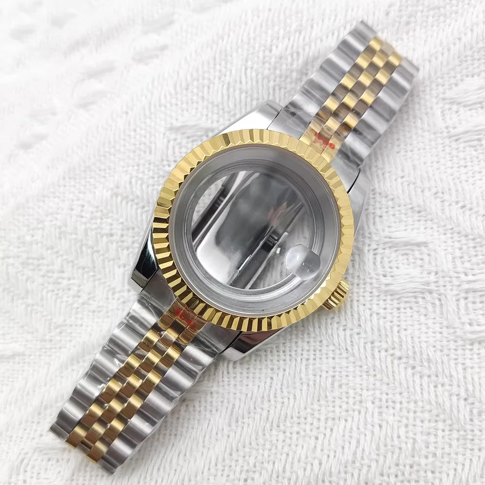 새로운 패션 39mm NH35 케이스 + 스트랩 고품질 스테인리스 스틸 시계 액세서리 NH35 NH36 무브먼트 28.5mm 다이얼 데이트저스트