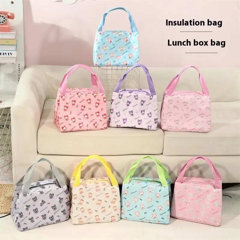 

Cartoon Sanrio Hello Kitty Portable Lunch Bag Waterproof Travel Storage Bag Girl Cute KT Insulated Dustproof Lunch Box Bag Gifts
