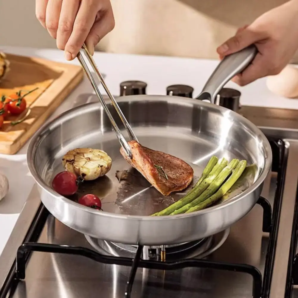 

Skillet Uncoated Stainless Steel Frying Pan Flat Bottom Nonstick Saucepan Universal Thickened Frying Wok Induction Cooker