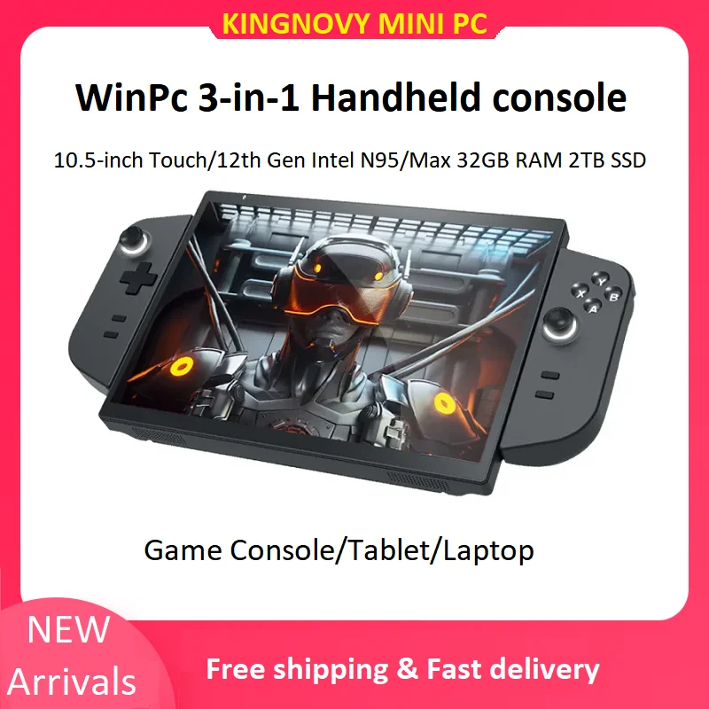 Kingnovy 10.5 inch Handheld Retro Game Console Touch Screen 12th Gen Intel N95 Gaming Tablet PC 3 in 1 Gamepad PC Mini Laptop