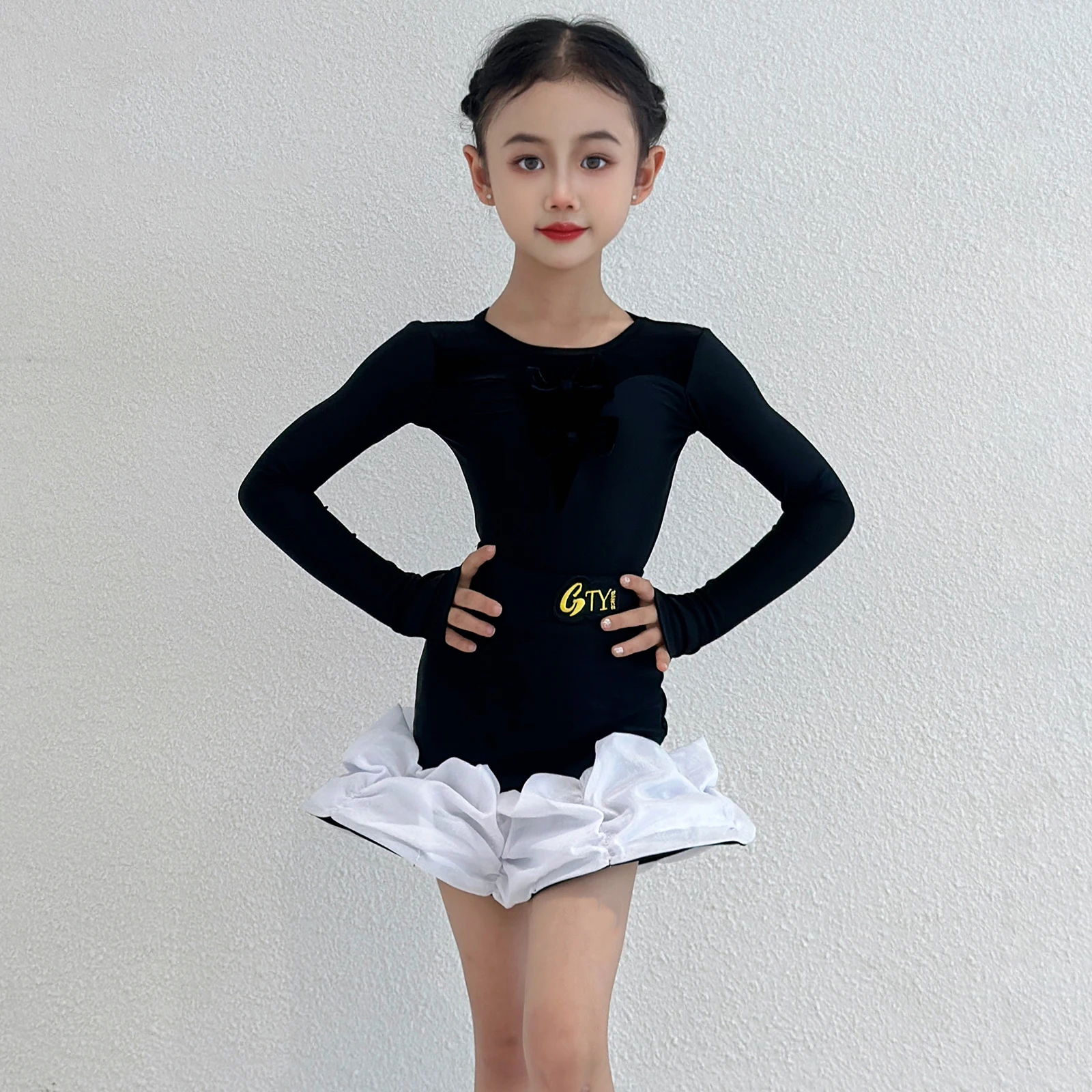 

Новая одежда для девочек, костюмы для латинских танцев, топ, кружевная юбка, разделенная чача-самба, тренировочная одежда для соревнований, DQL12229