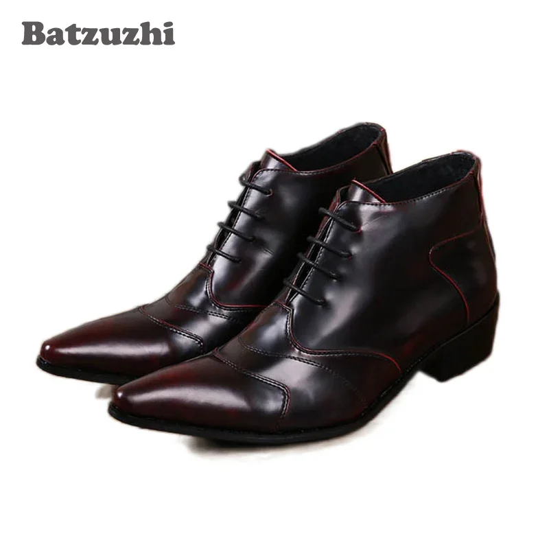 

Batzuzhi Personalized High Top Men Business Leather Ankle Boots Fashion Lace Up Brush Color Men Short Ankle Boot Botas Hombre