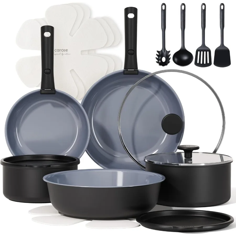 

Керамические наборы посуды, 19 шт., набор кастрюль и сковородок, антипригарный, нетоксичный, для индукционной приготовления пищи, наборы здоровой кухонной посуды с подогревом