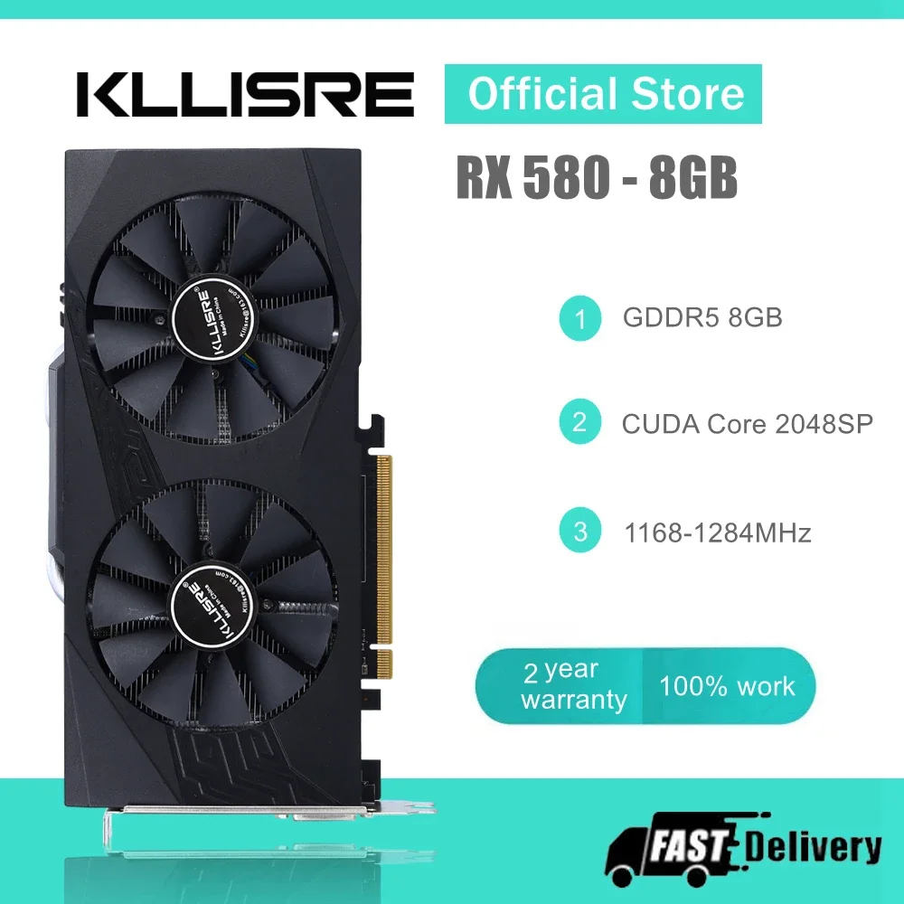 Kllisre Graphics Cards AMD RX 580 8GB GDDR5 GPU Video Card 256Bit 2048SP Computer VGA RX580