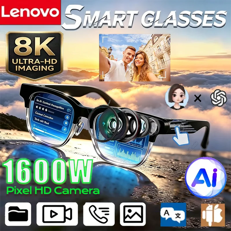 Lenovo 8K AI Smart Glasses AI Translation 2027 New HD Hands-Free Calling AI Chat Logging Music Playback Smart Sunglasses