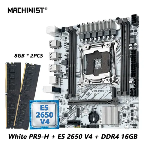MACHINIST X99 kit de placa base Intel Xeon E5 2650 V4 LGA 2011-3 CPU DDR4 8GB * 2 uds NVME m.2 blanco X99 PR9-H combo opcional