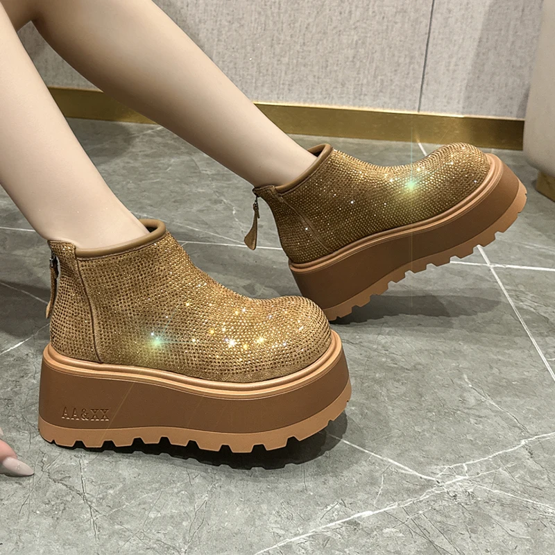 

Crystal Ankle Boots for Women Flats Platform Fashion Dress Shoes Designer Woman Winter Botas 2025 Luxury Chelsea Boots Mujer