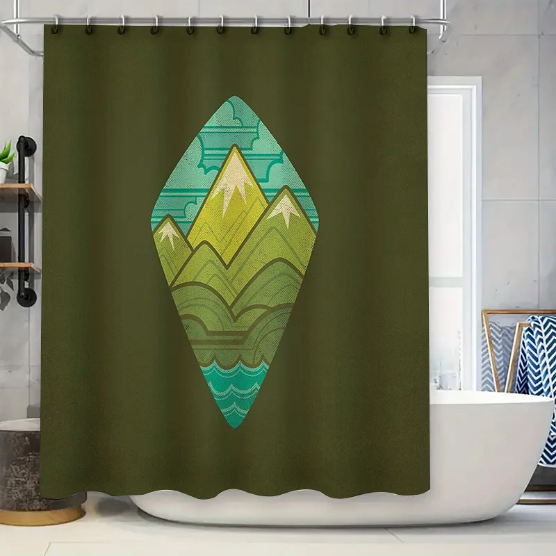 

Занавеска для душа с горным лесом, природный пейзаж, фон, водонепроницаемый декор для ванной комнаты, винтажный бирюзовый синий живописный настенный подвес