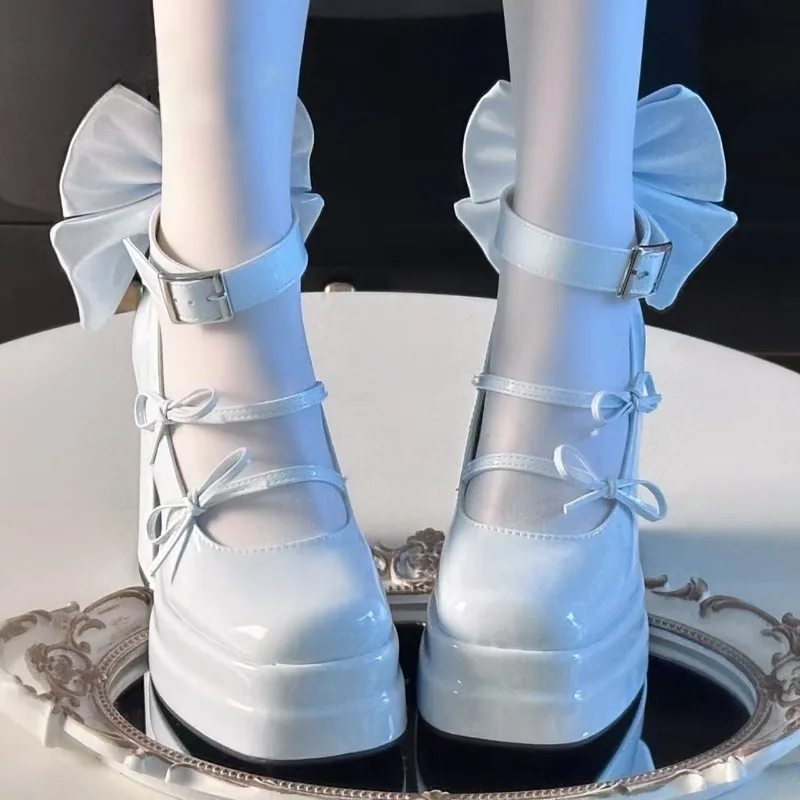 

Весна 2024, туфли Мэри Джейн в стиле Лолиты на толстом каблуке в стиле панк, женские туфли из лакированной кожи для косплея, туфли-лодочки на высоком каблуке на массивной платформе Y2k