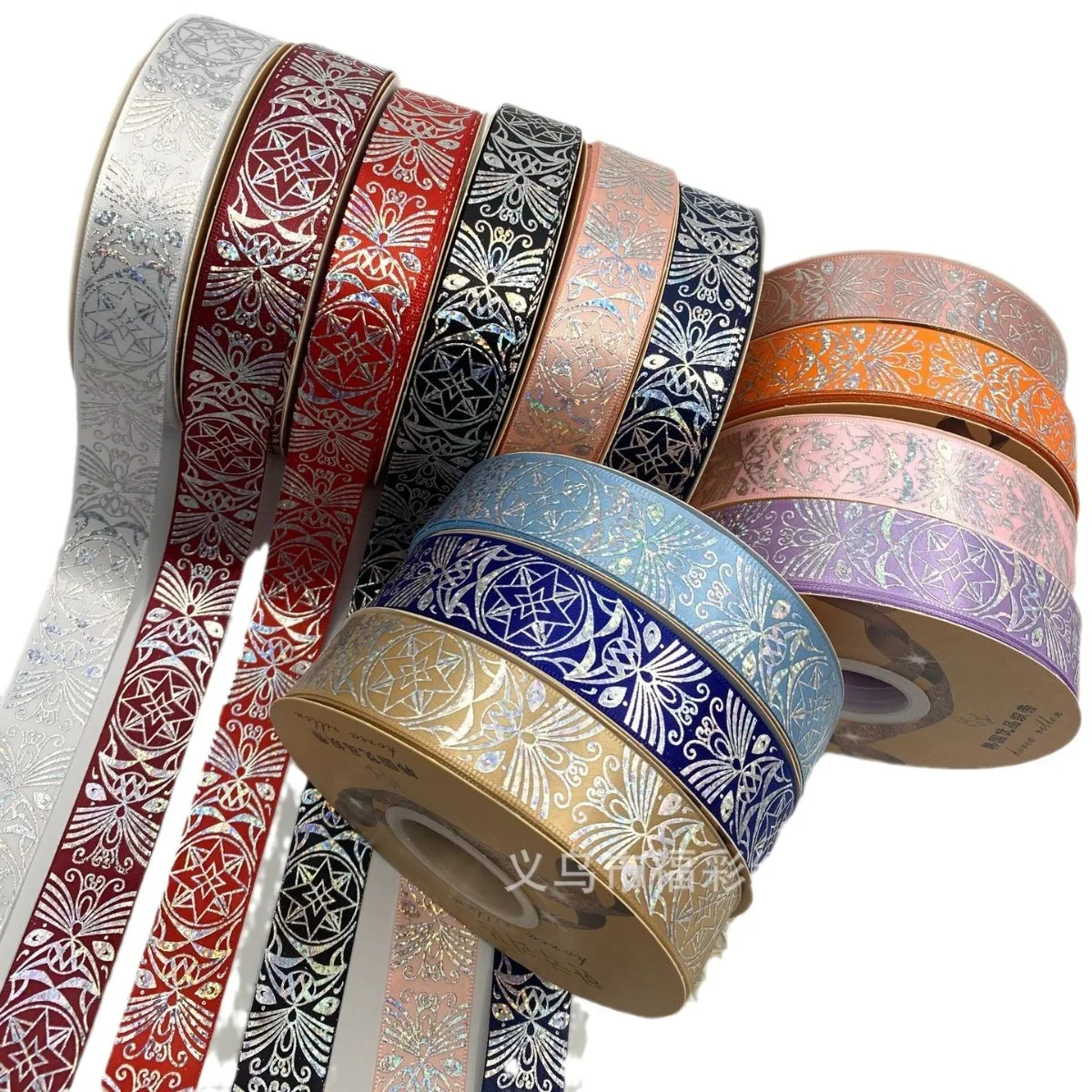 

50Yards 25mm Laser Silver Hot Stamping Webbing for Gift Cake Wrapping Handmade DIY Hair Bow Material Sewing Supplies