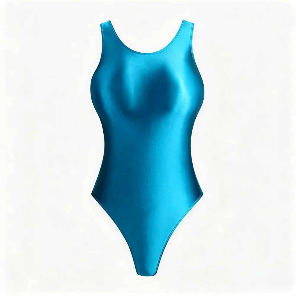 Women Shiny Metallic Gymnastics Leotard Sleeveless U‑Neck High Cut Dance Bodysuit for Gymnast Training Ballet Aerobics Performan