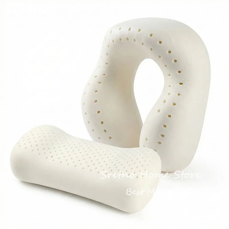 

SRETNO Multi-functional Latex Neck Pillow Office Small Waist Cushions Natural Rubber Travel Car Cushion Student Sleeping Pillows