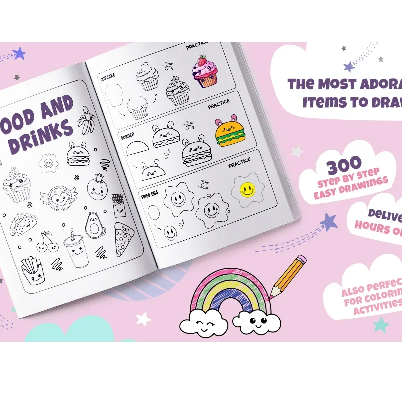 كيفية رسم كل شيء: 300 رسومات من الأشياء اللطيفة والحيوانات والطعام والهدايا وغيرها من الأشياء المذهلة | كتاب تعليمي فني للأطفال #5