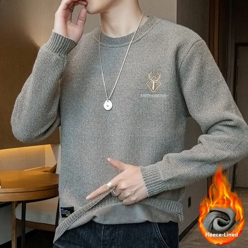 

Men's Fce Lined Thiened round Ne Knitwear Casual Sle Winter Faion Basic Long Sve T-irt Comfortable Fit