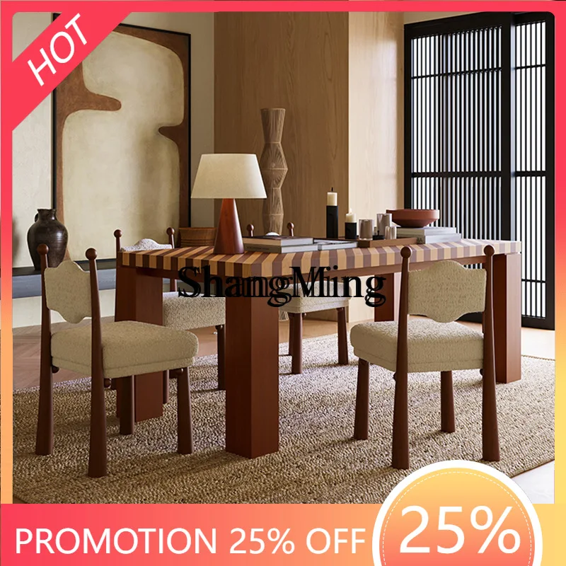 

FG good-looking retro solid wood dining table household rectangular medieval creative retro color matching table