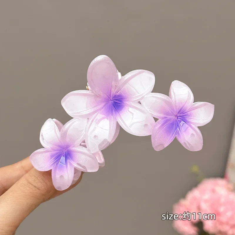 3ps Seaside Summer Flower Hairpin Beach Vacation Back Head Grab Hair Clips Large Shark Clip Plumeria Headwear Hair Accessories image 6