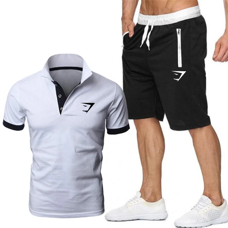 Hot selling Summer Men\'s Leisure Sports Set Brand POLO Shirt+Shorts Two Piece Set Fitness Jogging shorts Sports and Leisure Set