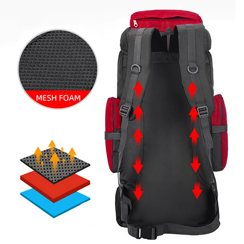 Imagem -03 - Grande Impermeável Camping Mochila Viagem Outdoor Sports Caminhadas Trekking Montanhismo Escalada Pacote de Ombro Bolsa Tático 80l