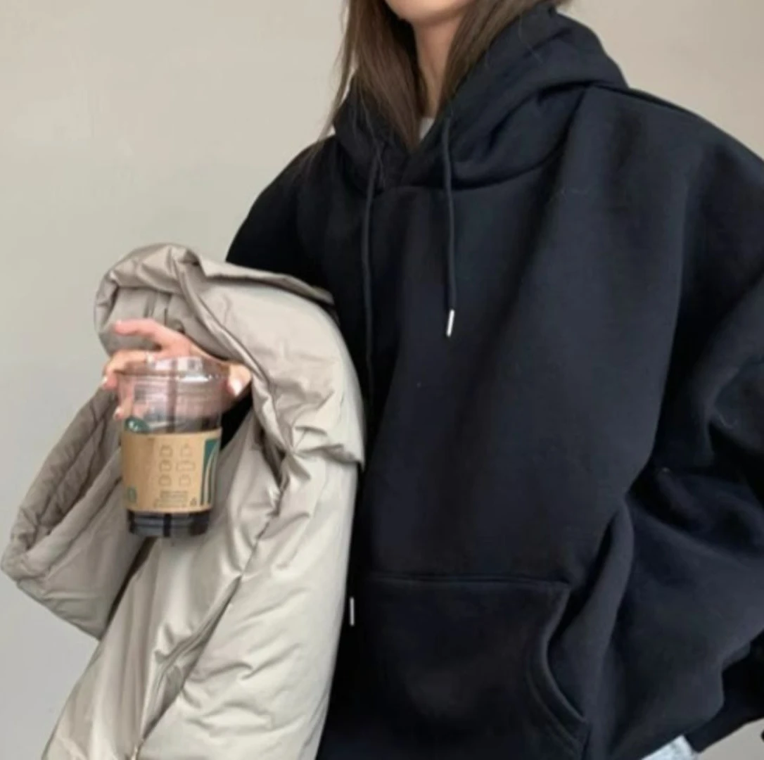 Felpa con cappuccio grigia da donna 2025 Nuovo autunno e inverno con giacca ampia pigra medio lunga con stampa di lettere in velluto