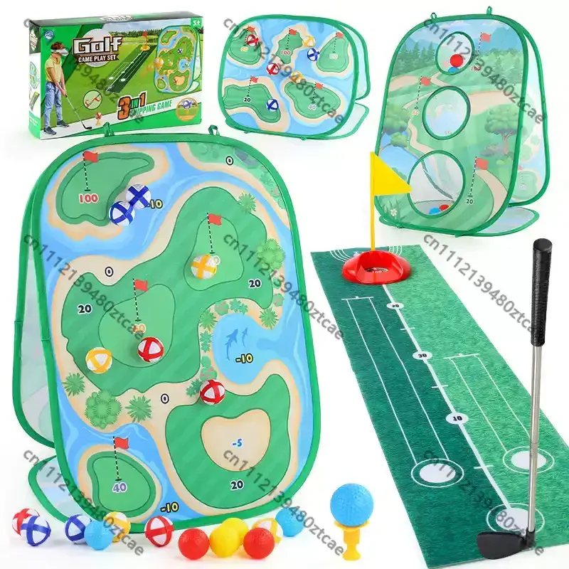 Indoor Parent-child Sports Toy 3-in-1 Golf Putting Training Set Kids Interactive Game Toy Ideal Children Birthday Present
