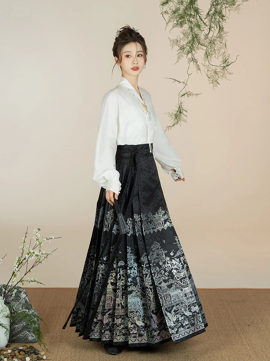 

Original New Chinese Sle National Trend Mosaic Tailed Skirt High Waist A-Line Polyester Fiber 00% Cultural Heritage