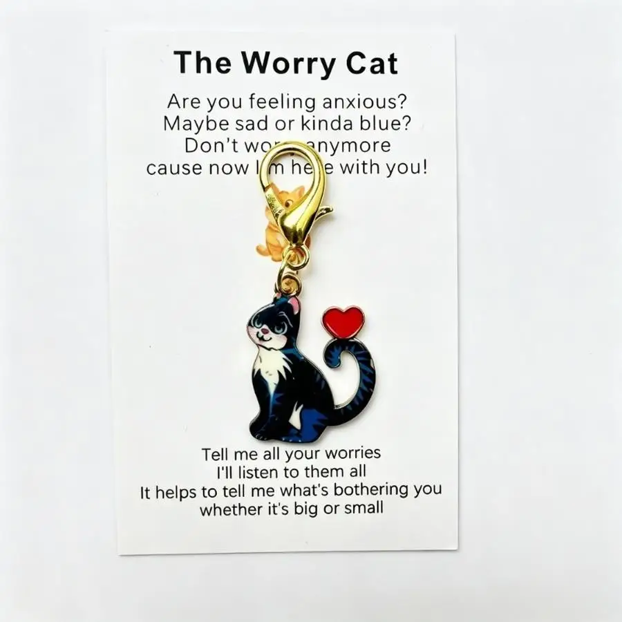 1/5/10/20/50/100pcs Gift for Her/Him Black Cat Keychain with Encouragement Card, a Cute Cat That's Perfect for Cat Lovers as a C