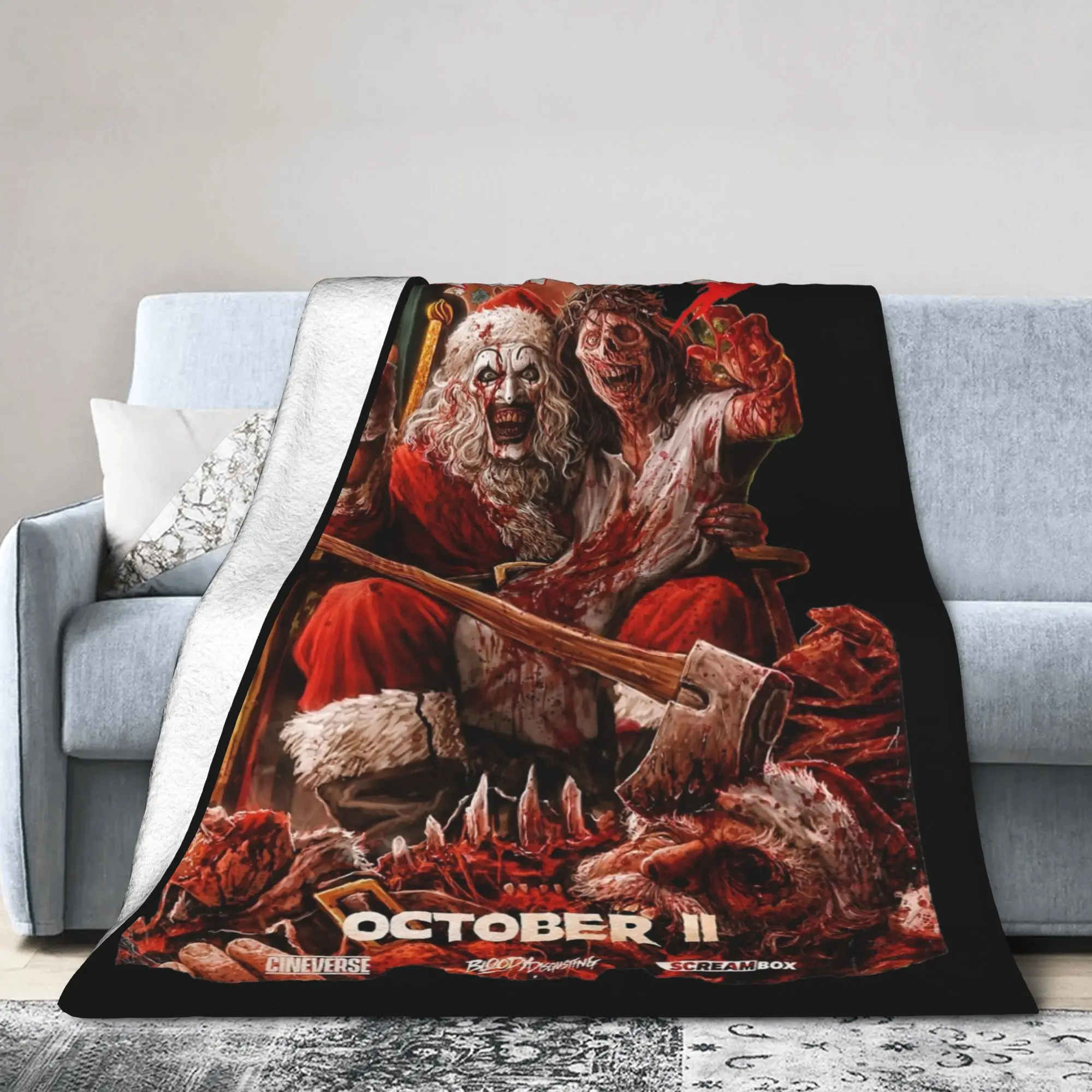 Terrifier 3 Art The Clown Blankets Coral Fleece Plush Decoration   Super Warm Throw Blankets for Sofa Car Plush Thin Quilt