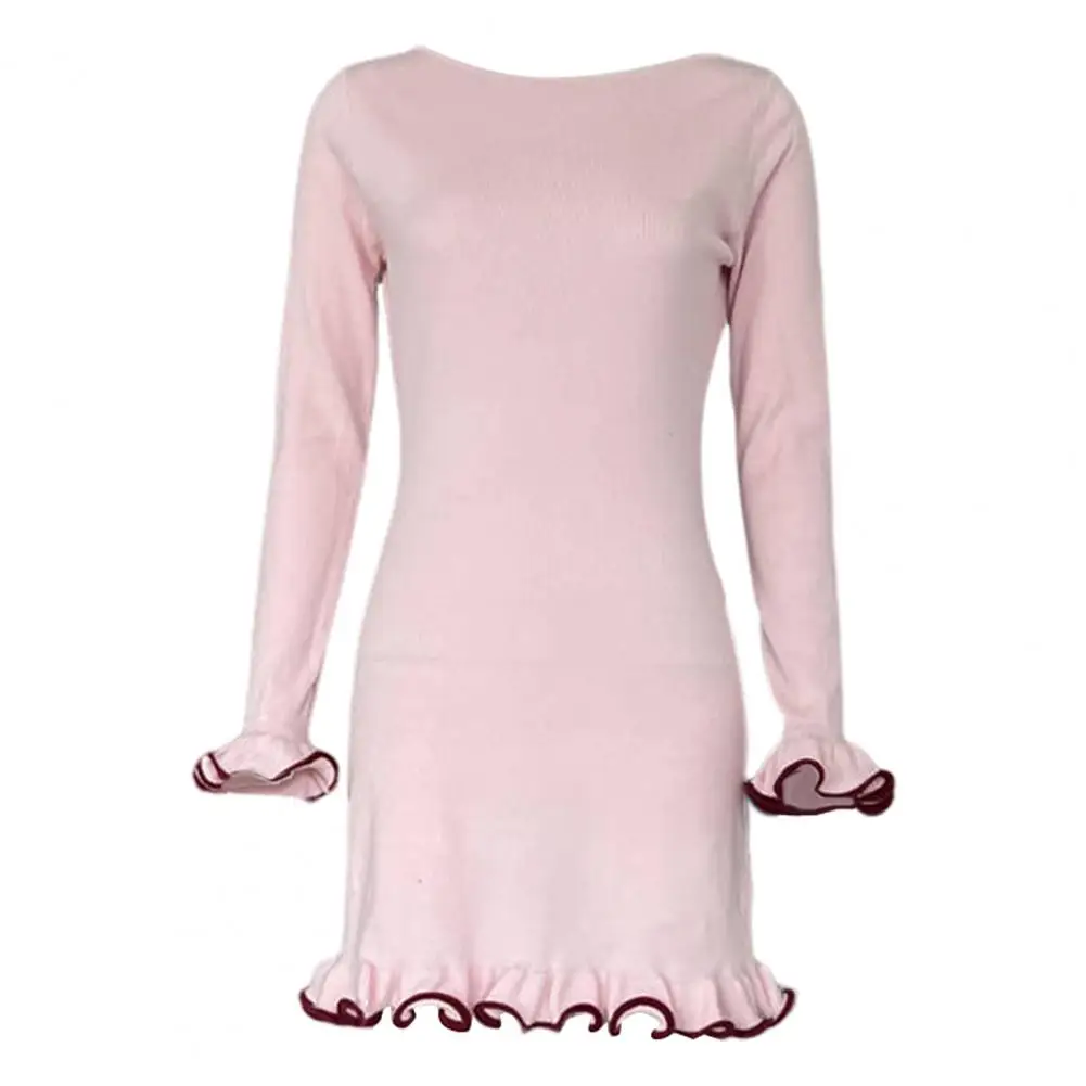 Dames gebreide mini-jurk met ruches herfst hoge taille elegante slanke feestjurk patchwork gebreide trui vrouwelijke jurk