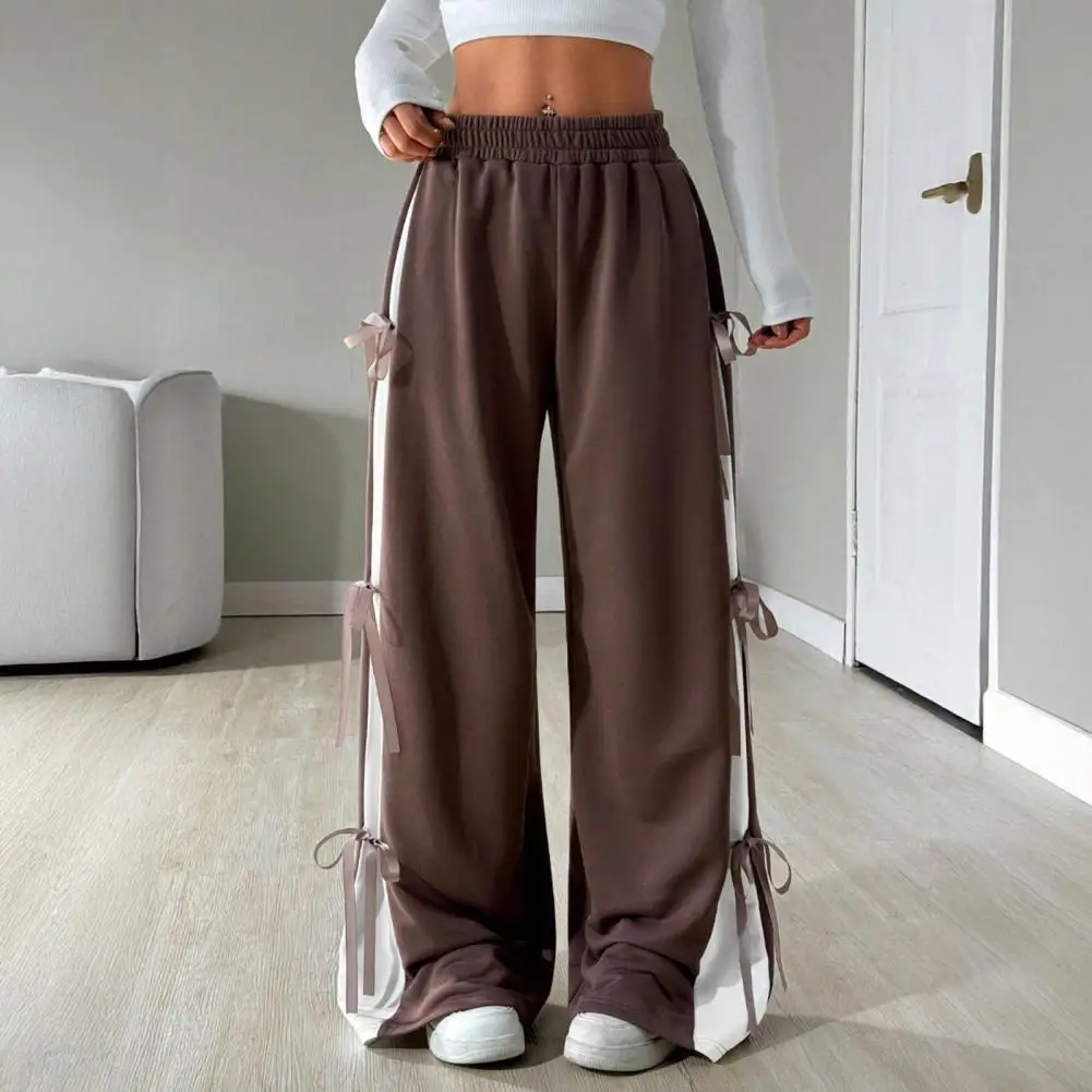 Elastic Waist Wide-leg Pants Stylish Women's Lace-up Wide Leg Sport Pants with Pockets Casual for Active for Everyday for Women