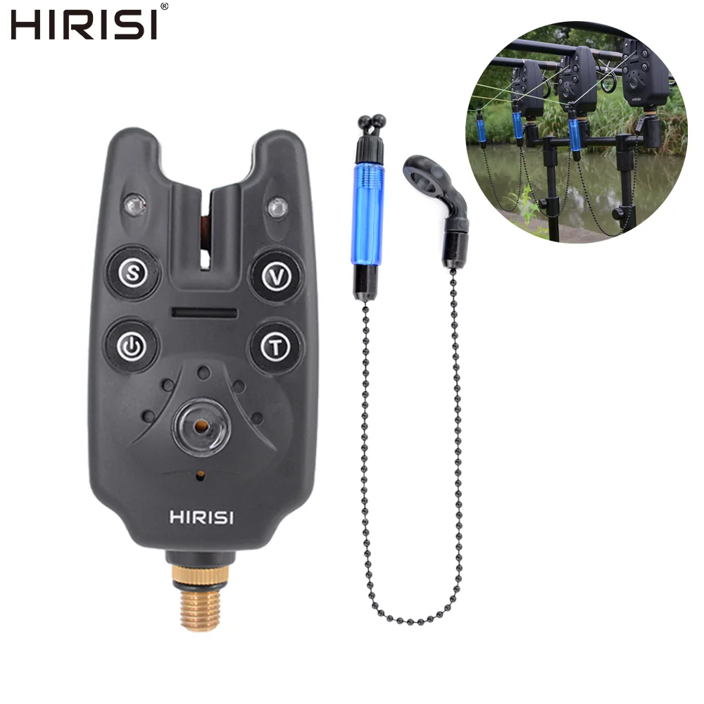 Hirisi Karpfenangeln Bissanzeiger Swinger Set Blauer LED-Alarm Einstellbare Klangvolumenempfindlichkeit für Karpfenrute Tackle Zubehör