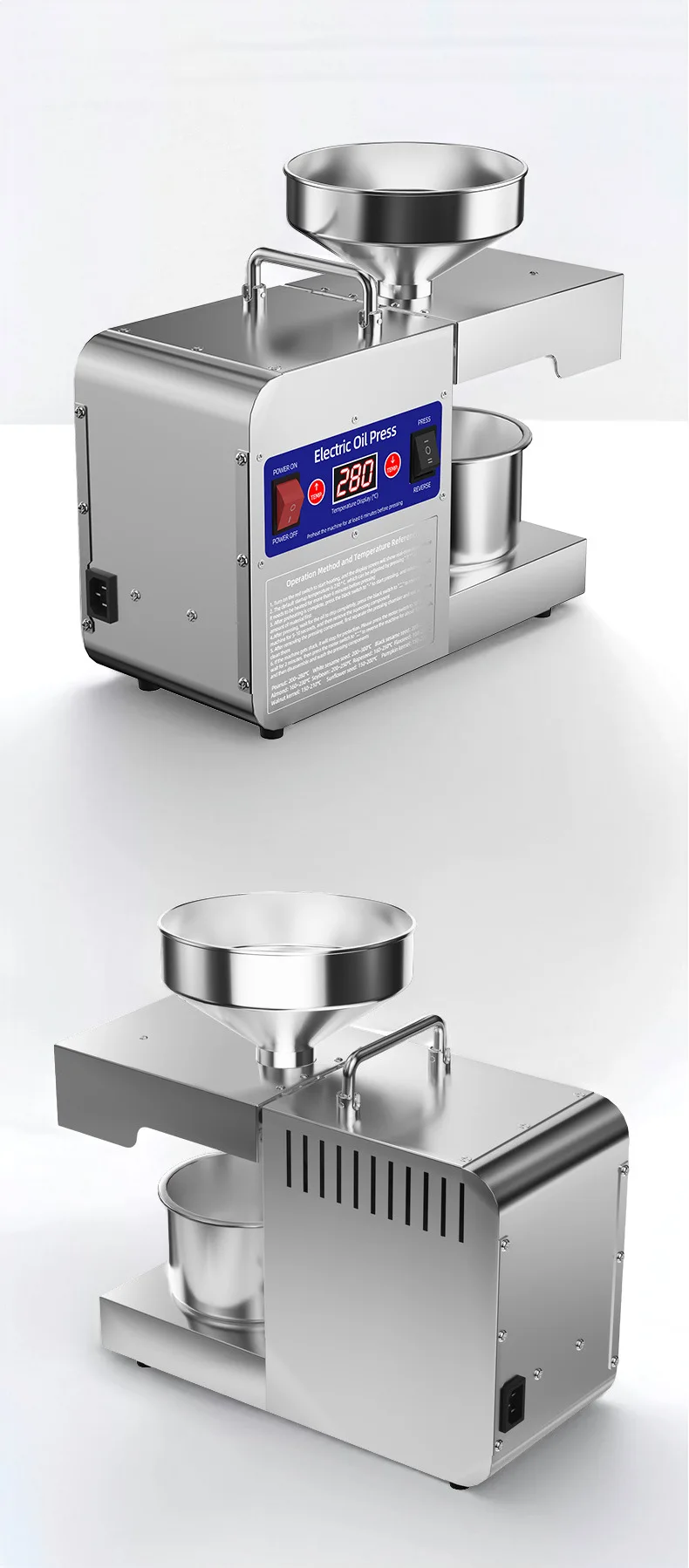 Upgraded Oil Press Machine with Smart Temperature Control, Stainless Steel Home Oil Extractor for Peanut Sesame, Small Commercia