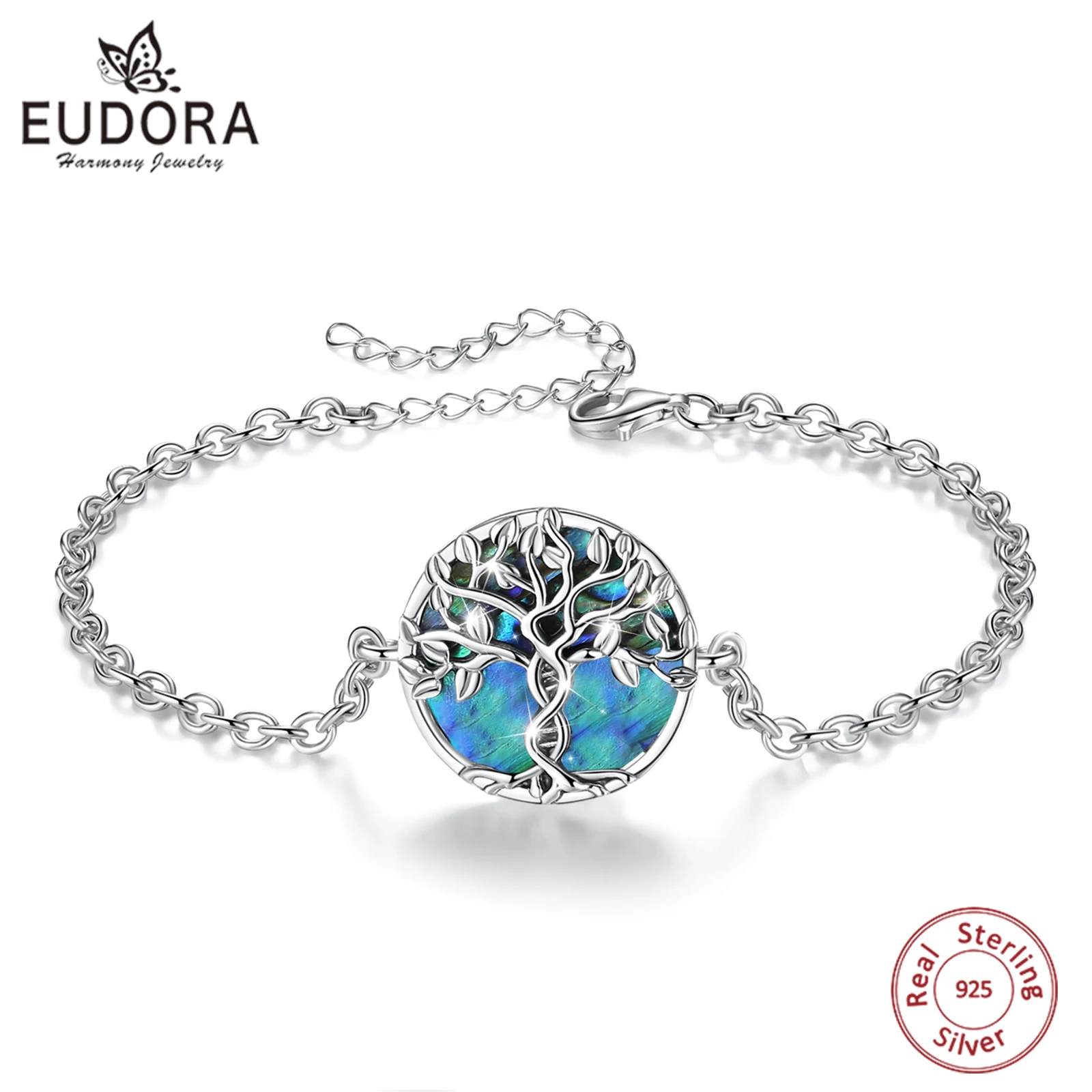 

Eudora 925 Sterling Silver Tree of Life Adjustable Bracelet for Women Natural Abalone Shell DNA Tree Charm Bracelet Fine Jewelry