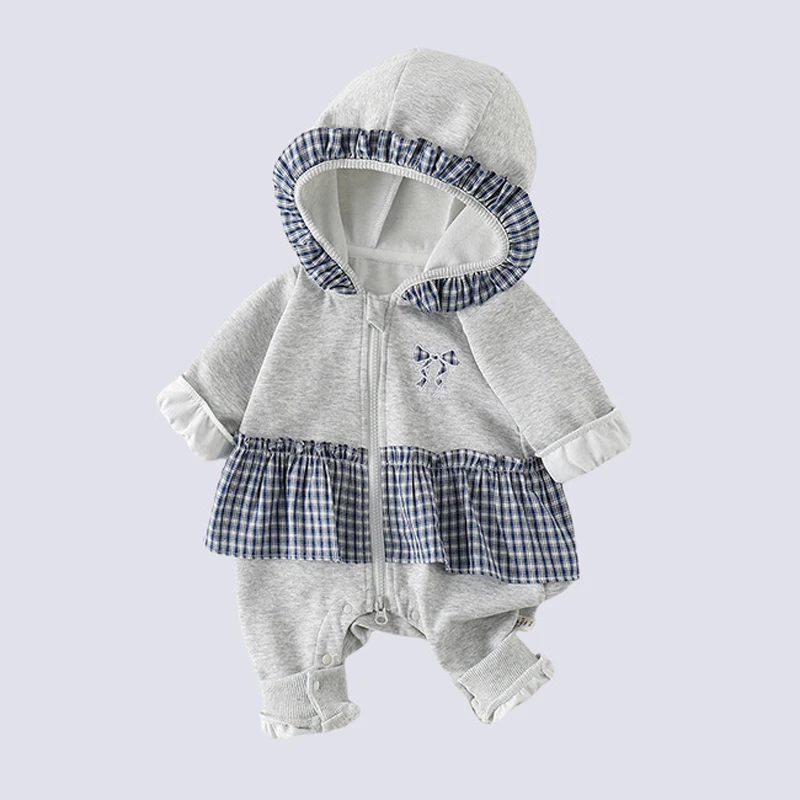 IYEAL Autumn Baby Girl Long Sleeved Jumpsuit Cute Western Style Jumpsuit For Going Out Baby Girls Hooded Jumpsuit Clothes