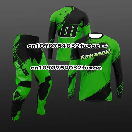 2025 Motocross niños Kawasaki Jersey y pantalones para niños conjunto la combinación de equipo de resistencia de Motocross traje de carreras juvenil todoterreno