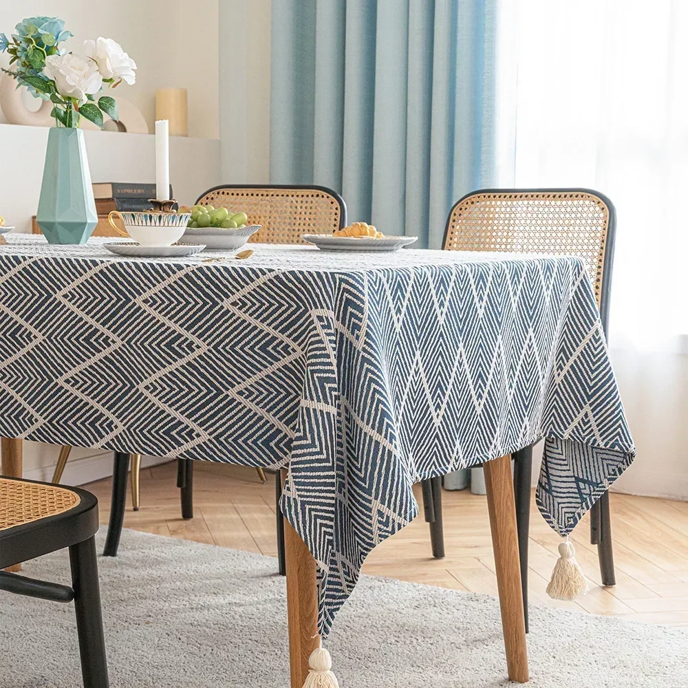 

Three-dimensional jacquard wavy cotton linen Japanese small fresh thickened tassel simple ins table tablecloth gray22