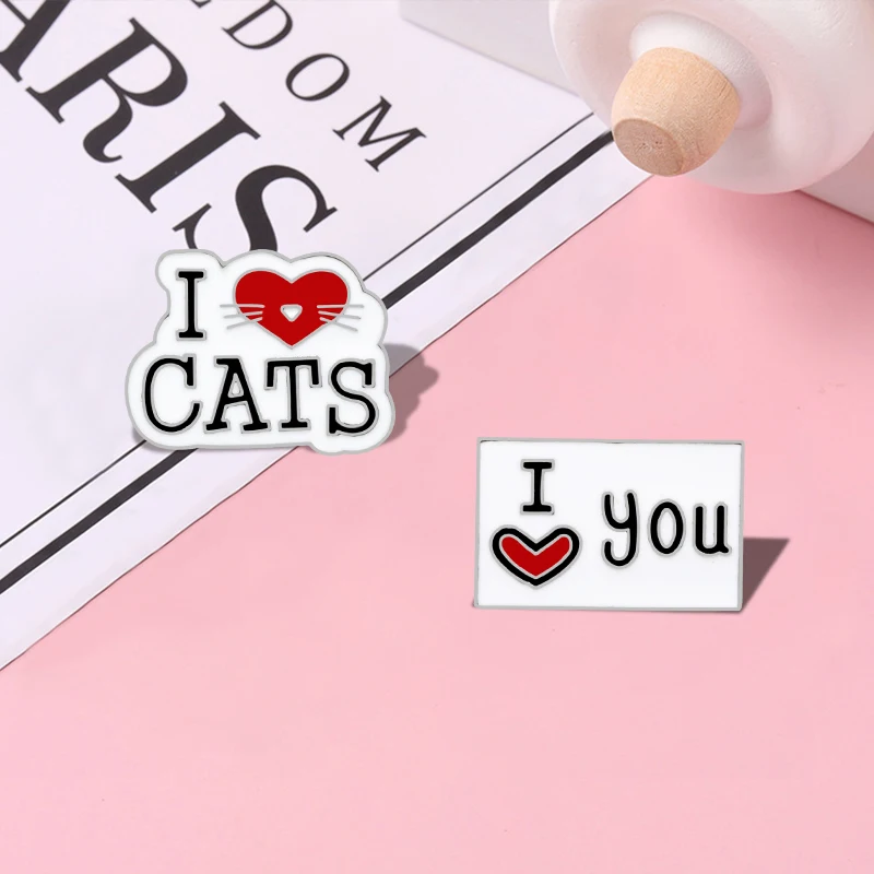 Emaille-Anstecknadeln, niedlich, reizend, „I love Cats You“, Puppe, Anstecknadel, Damen, Mädchen, Kleidung, Tasche, Schmuck, Accessoires, Cartoon-Buchstaben-Slogan