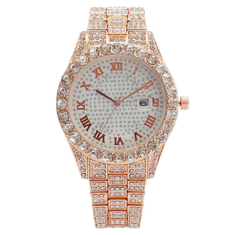 Luxury Women Diamond Watch Roman Numeral Dial Full Inlay Quartz Fashion Female Watches Casual Ladies Watch Daily Wear Girl Gifts