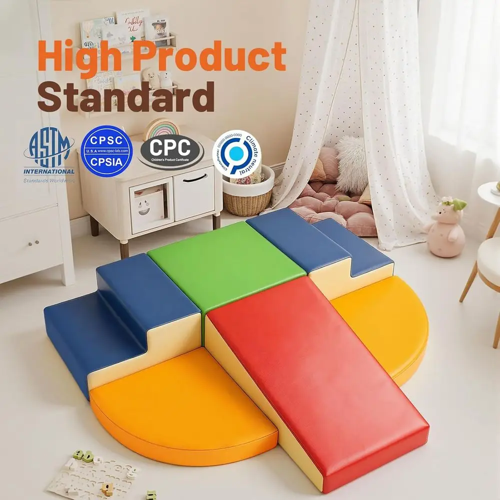 Toddler Soft PU Leather Climbing Blocks, Foam Play Gym for Babies, Indoor Crawl & Climb Activity Set