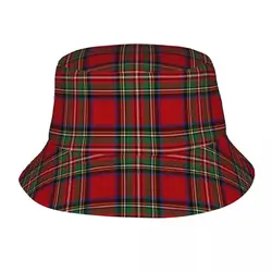 Plaża Tartan klan Stewart Plaid czarny czerwony czek kapelusz typu Bucket styl kapelusz na słońce Unisex Panama kapelusz Packable wędkowanie rybak Cap